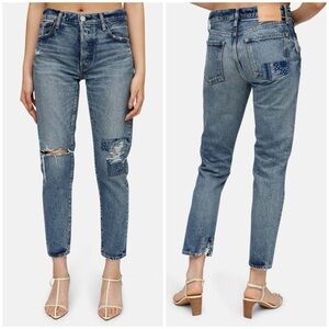 New Moussy Vintage Monroe Tapered Jean Japanese Denim Patchwork Sz 24